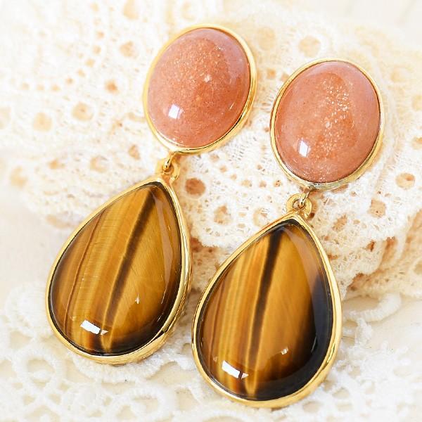 【新品】ムーンストーン×タイガーアイピアスチャーム K10 MOONSTONE | ピアス チャーム 天然石 | 14G 16G対応 | 軟骨