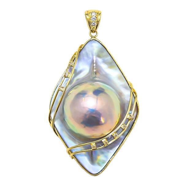 K18Pt.特大マベパール ダイヤペンダント 楽天市場】21mmマベ真珠&ダイヤモンドK18WGペンダントトップ