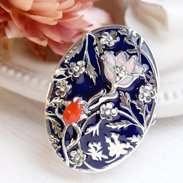 碌山 ウィリアムモリス メドウェイ 珊瑚 エナメル ブローチペンダント