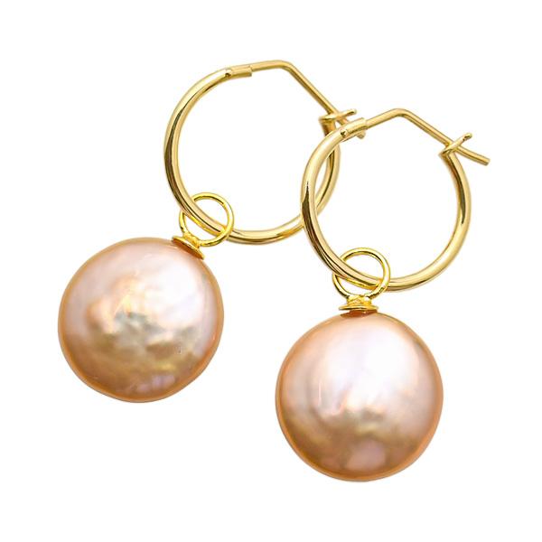 コインパール K14YG フープ ピアス 可愛いかたちの大粒真珠チャームが