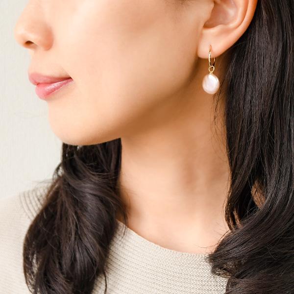 K14 WGフープピアス パールチャーム 最高 のファッション - K14 WGフープピアス パールチャーム C991039184