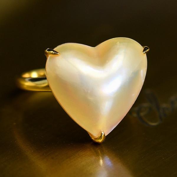 ゴールド マベ真珠 ハート リング 華やかなハニーゴールド レアカラー