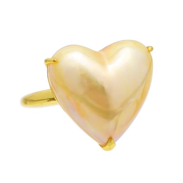 ゴールド マベ真珠 ハート リング 華やかなハニーゴールド レアカラー