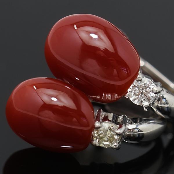 血赤珊瑚 ダイヤモンド ピアス/イヤリング K18 K14 WG 深い極上 血赤珊瑚 ダイヤモンド ピアス/イヤリング K18 K14 WG 深い極上