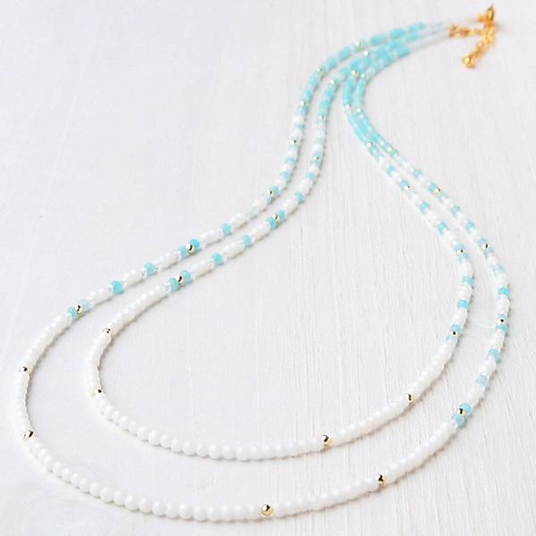 白珊瑚 アマゾナイト ヘマタイト 2連 ネックレス　ゆったりの長さで使いやすい 涼しげカラー :10002862:ルコリエYahoo!店 - 通販 -  Yahoo!ショッピング