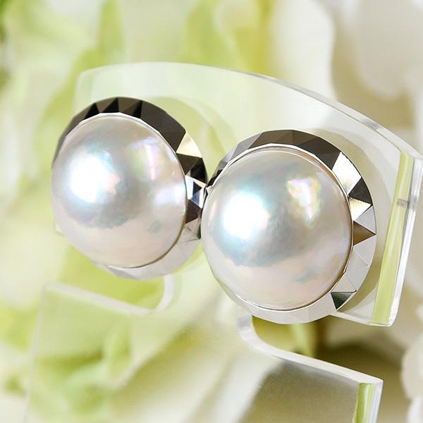 マベ真珠パールピアス　14mm　ホワイトカラー　K14WG マベ真珠パールピアス 14mm ホワイトカラー K14WG : 真珠倶楽部