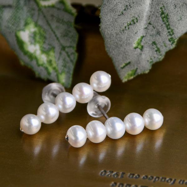 5連 パール ピアス イヤーカフ 視線を集める大人可愛い上品5粒真珠