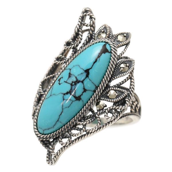 現品限り】 碌山 ターコイズ 女神の羽 リング 大粒トルコ石の