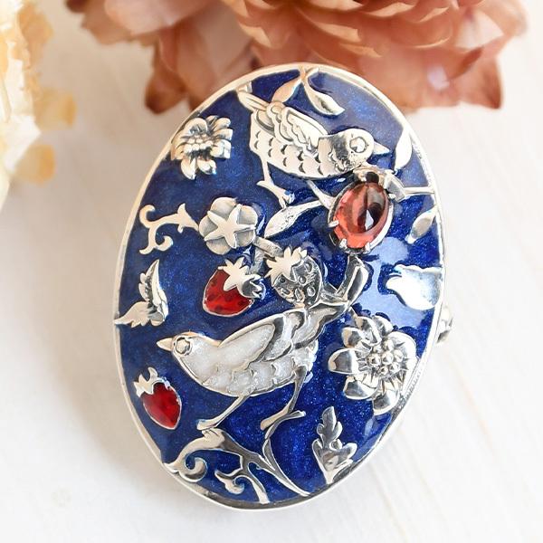 碌山 ウィリアムモリス いちご泥棒 ガーネット ブローチ