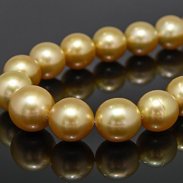 天然最高級金色！大粒 13 - 15mm 南洋 ゴールデンパール ネックレス