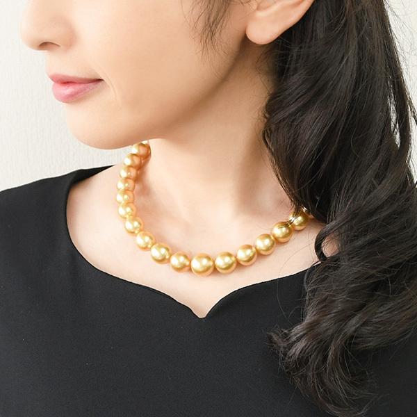13mm 無調色 ゴールド 白蝶真珠 ネックレス 鑑別書付 華やかな 