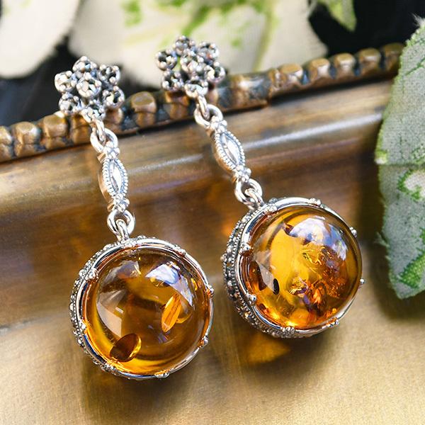 碌山×ルコリエ 限定オリジナル コニャックアンバー ピアス イヤリング