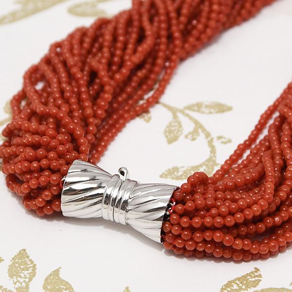 赤珊瑚　9連ロングネックレス 赤珊瑚とシルクコードのロングネックレス 軽い ロングネックレス 14kgf