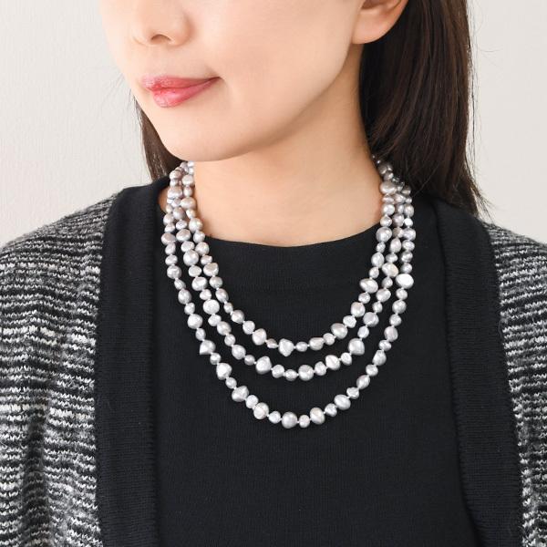 現品限り】 150cm バロックパール ロングネックレス オールノット てり 