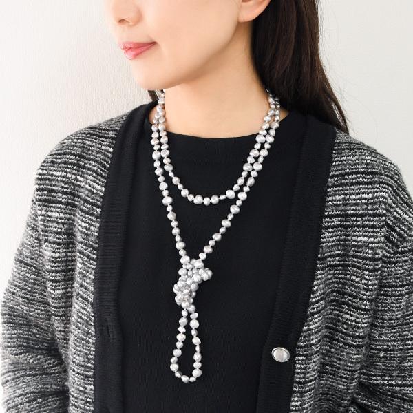 現品限り】 150cm バロックパール ロングネックレス オールノット てり 
