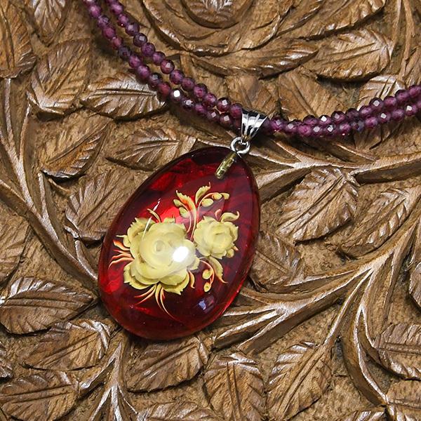 アンティークペンダントトップのネックレス(取り外し可能)(レッド)