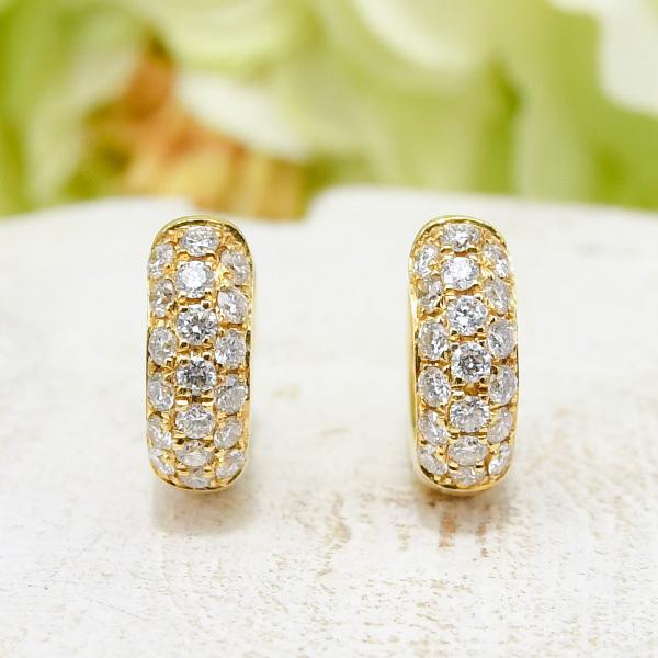 K18YG ダイヤモンド フープピアス 耳元を煌めかせるダイヤの輝き RE