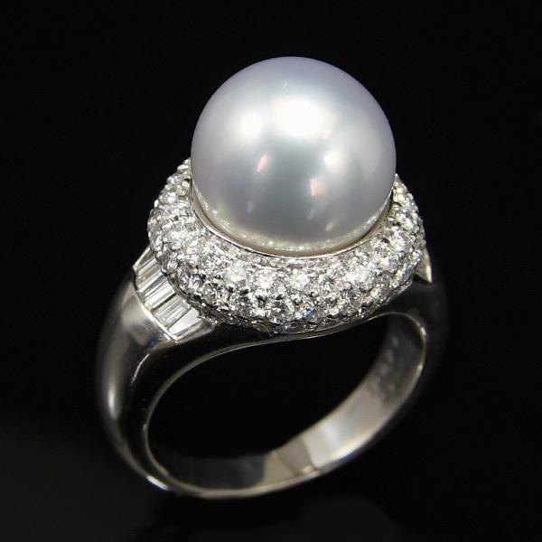 pt900白蝶真珠天然ダイヤモンドリング 豪華!!◇Pt900 南洋白蝶真珠/天然ダイヤモンドリング◇J 約9.4g