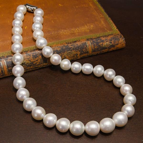 13mm ホワイト 淡水真珠 ネックレス ゴージャスなボリューム！ 大粒