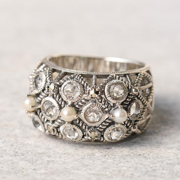 碌山 淡水真珠 ホワイトトパーズ リング フェミニンなマトラッセ