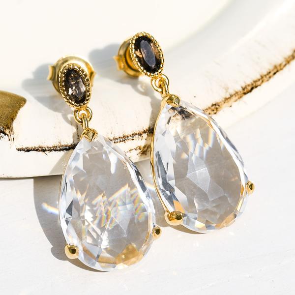 ペアシェイプ カット クリスタル スモーキークォーツ ピアス キラキラ