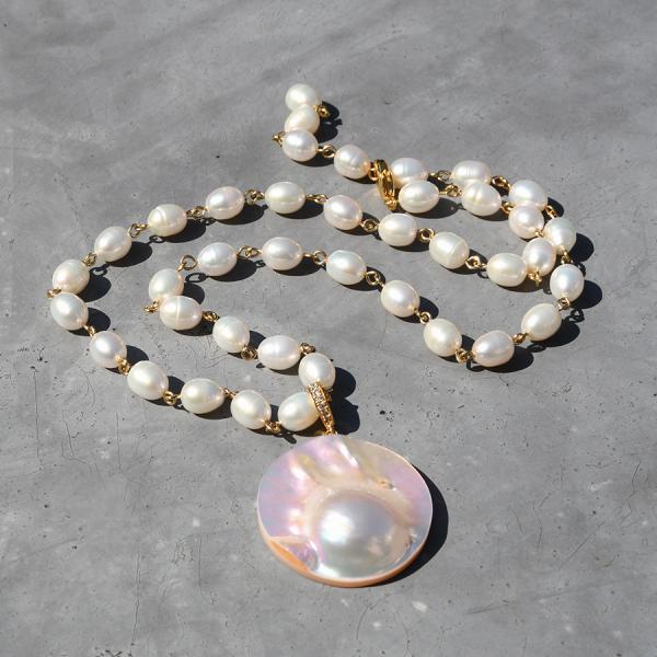 マベ真珠 淡水真珠 コンビネックレス 取り外せるクリッカーペンダント