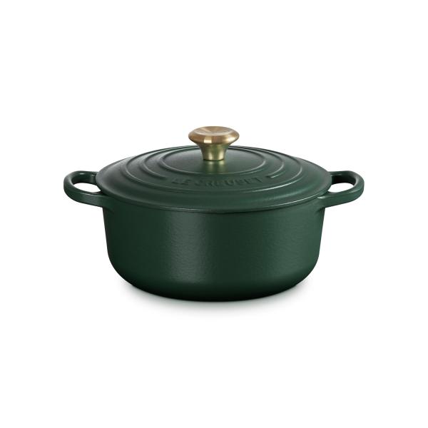 ル・クルーゼ 公式 ルクルーゼ Le Creuset 鍋 IH ガス ｜ シグニチャー ココット・ロンド 20cm フォレ (ライトゴールドツマミ)  ｜プレゼント ギフト 贈り物