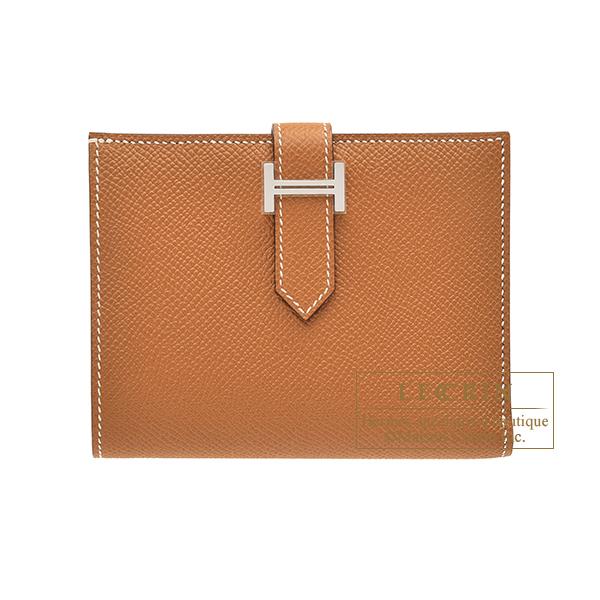 エルメス ベアンコンパクト ゴールド ヴォーエプソン シルバー金具 