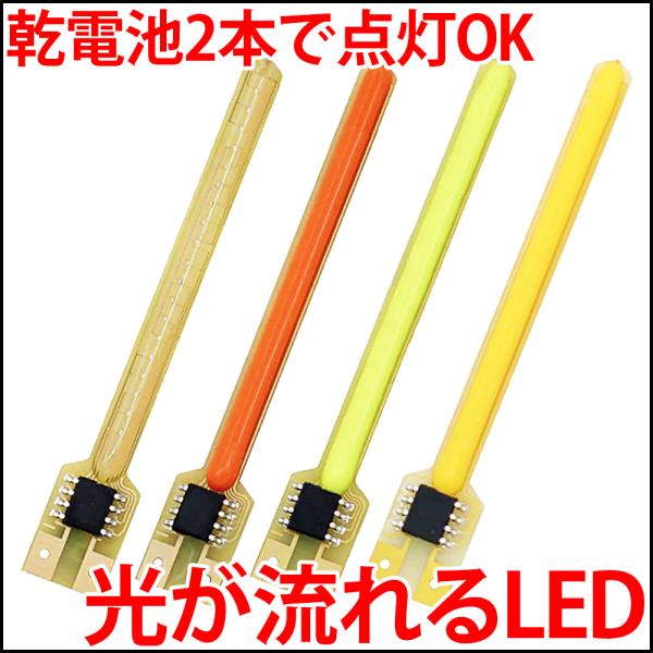 小指ほどの大きさの、光が流れるフィラメント型LED素子です。IC回路が内蔵されており、電源に接続するだけで、車の流れるウィンカーのように点灯いたします。流れ星みたいなクリスマスLEDイルミネーションなどにも利用されております。下記URLより...