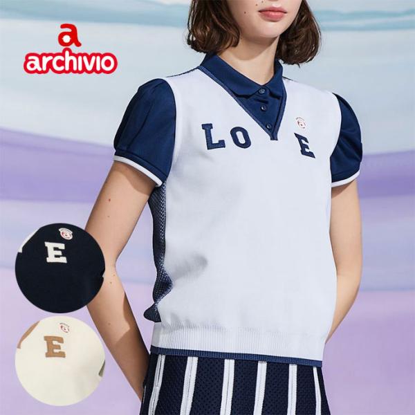 夏のグラックコーデ☆アルチビオ「ベスト&長袖UVインナー」新品2点セット☆36 archivio（アルチビオ） ゴルフ レディース LOVEバックメッシュベスト