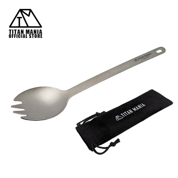 TITAN MANIA チタンマニア 先割れスプーン スポーク カトラリー チタン製 超軽量 頑丈 食器 調理器具 アウトドア キャンプ 収納袋付き