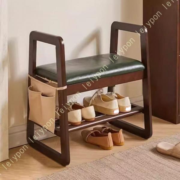 [Release date: August 9, 2025]【高齢者に優しい】天然木製玄関チェア 収納付き 安定梯形設計■商品詳細・サイズ：55×36×65cm（最長部）・重量：7kg・材質：フレーム：オーク材（胡桃木色）/座面：高反発ウレ...