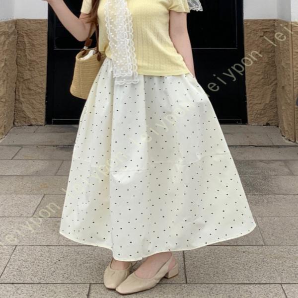 スカート レディース 水玉柄スカート シンプル ベーシック かわいい エレガント 淑女 優しい 滑らか触り レディース OL オフィス デート 通勤用スカート