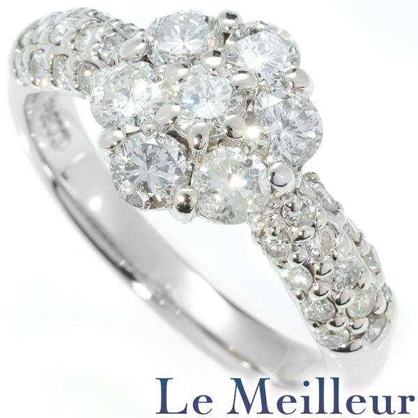 フラワーデザインリング SIクラス 7P 指輪 ダイヤモンド 1.36ct Pt900  