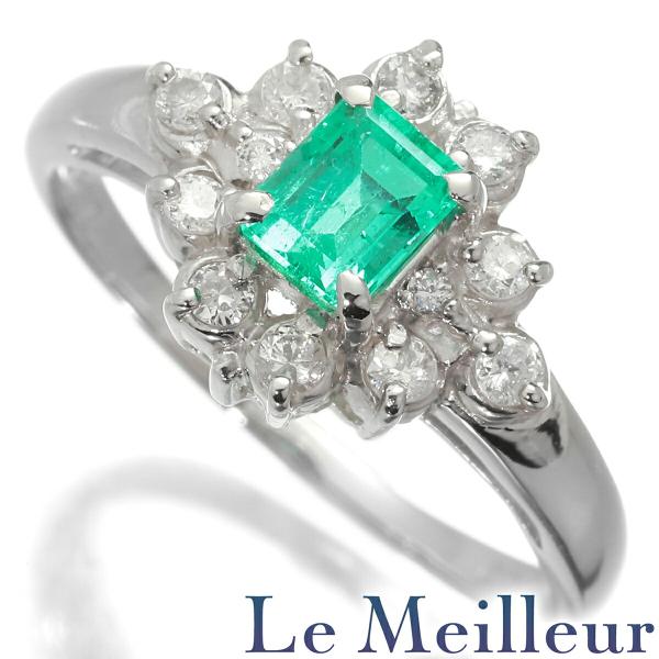 ヘイローデザインリング 指輪 エメラルド 0.22ct ダイヤモンド 0.4ct  