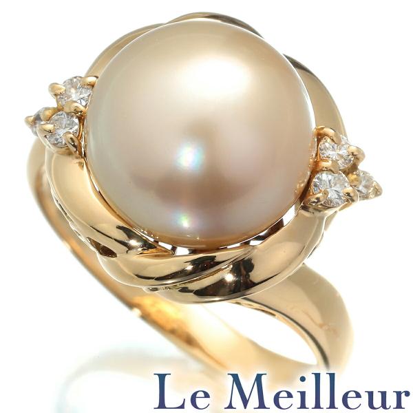 パールリング 指輪 真珠 10.3mm ダイヤモンド K18 10号 中古  
