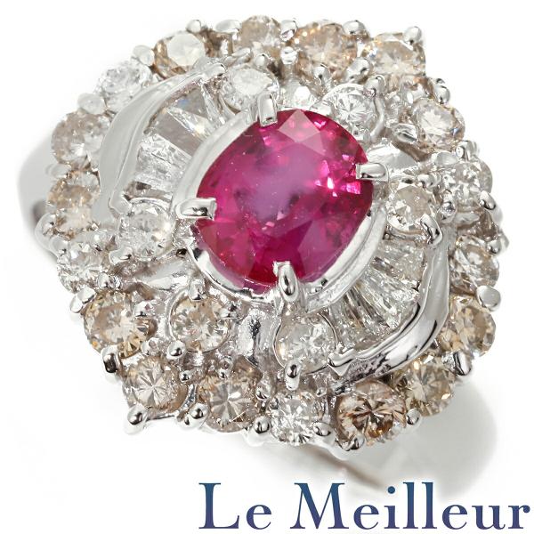 ヘイローデザインリング 指輪 ルビー 1.07ct ダイヤモンド 0.97ct  