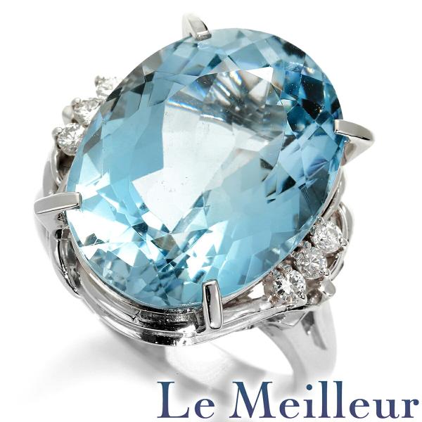 リング 指輪 ブルートパーズ 14.40ct ダイヤモンド Pt900 12号 中古  