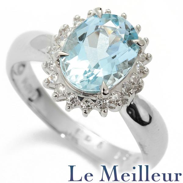 ヘイローデザインリング 指輪 アクアマリン 1.63ct ダイヤモンド 0.21  