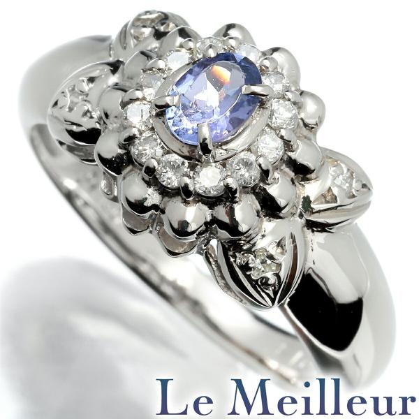ヘイローデザインリング 指輪 タンザナイト ダイヤモンド Pt900 7号