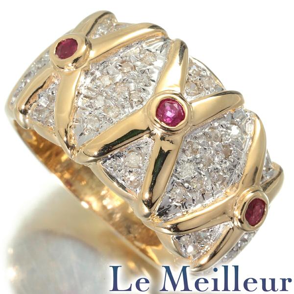 ボリュームリング 指輪 赤石 ダイヤモンド K18 12号 中古 プレラブド  