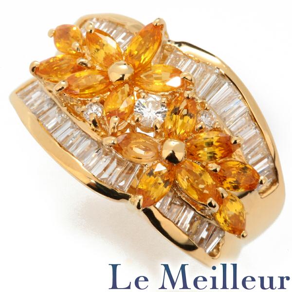 フラワーモチーフリング 指輪 ゴールデンサファイア 1.67ct