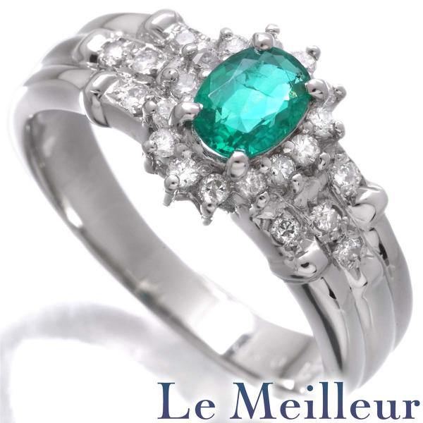 エメラルド 0.44ct ダイヤモンド プラチナ Pt900 ヘイローデザイン 