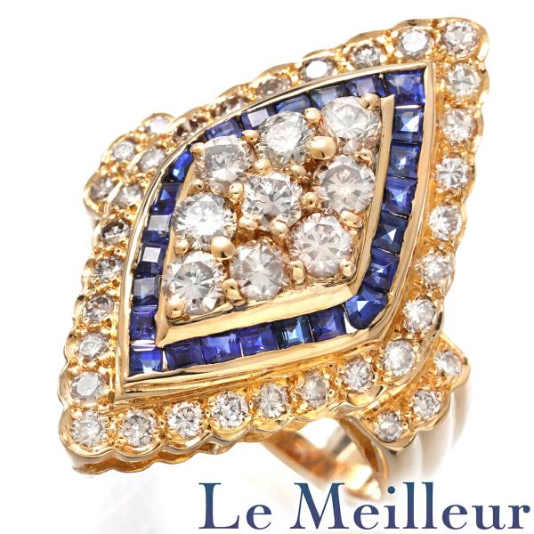 ひ*る様 18K　サファイア＆ダイヤモンドリング　美品 サファイア 1.10ct ダイヤモンド 1.58ct イエローゴールド K18YG