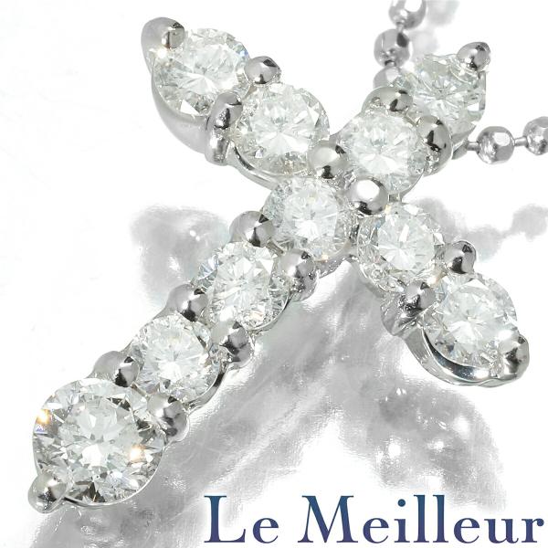 クロスモチーフペンダントネックレス 10P ダイヤモンド 1.0ct Pt850  
