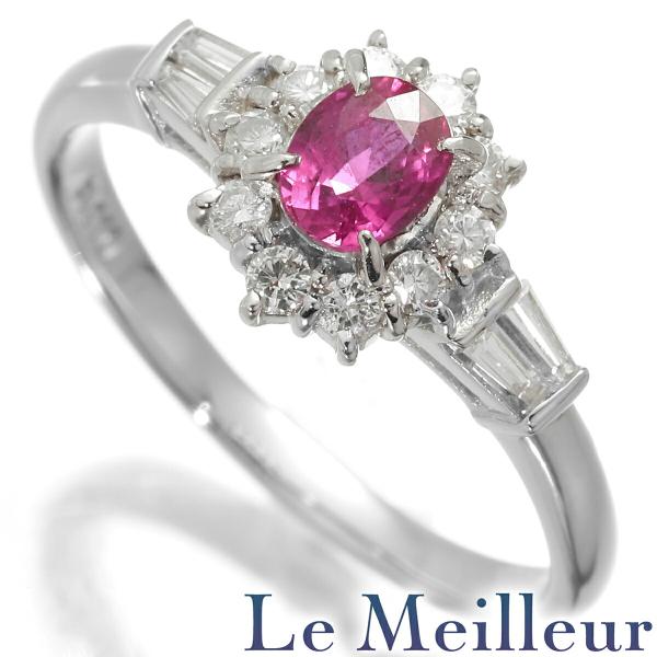 ヘイローデザインリング 指輪 ルビー 0.43ct ダイヤモンド 0.27ct 