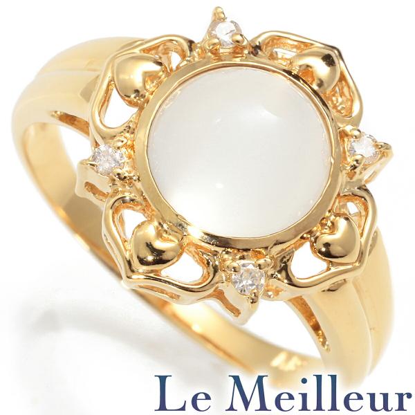 フラワーデザインリング 指輪 ムーンストーン ダイヤモンド K18 12号  