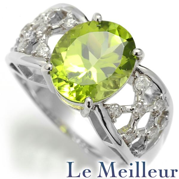 リング 指輪 ペリドット 3.5ct ダイヤモンド 0.3ct Pt900 13号 中古  