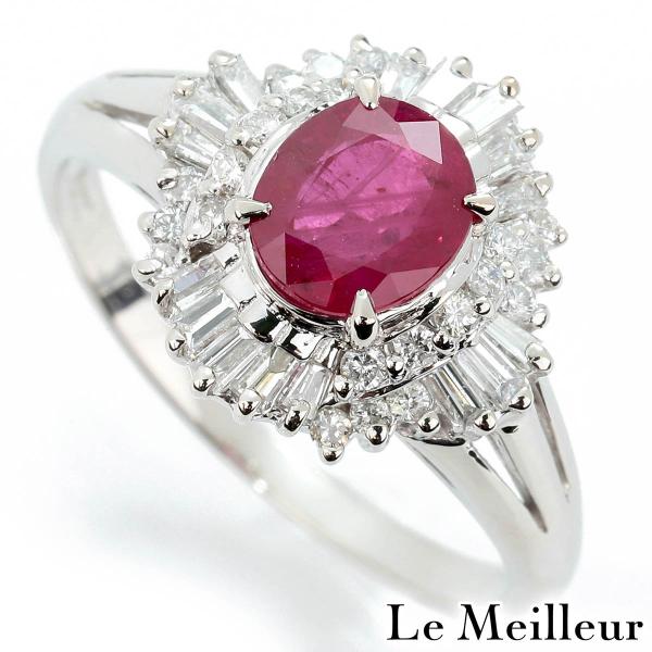 ルビー 1.02ct ダイヤモンド 0.45ct プラチナ Pt900 ヘイローデザイン