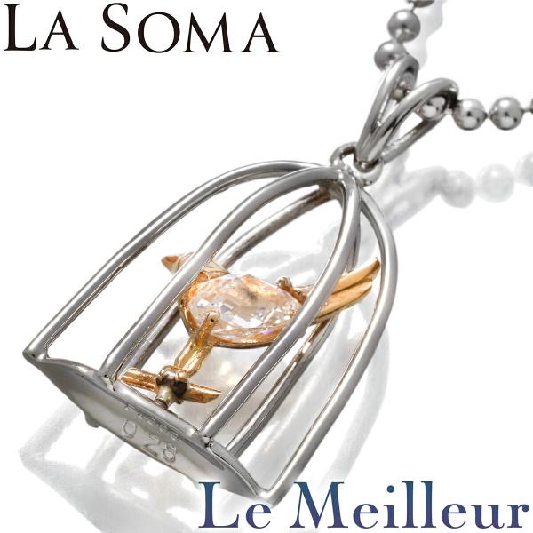 アンティーク　花かご鳥ネックレス ラ・ソマ 鳥カゴモチーフペンダントネックレス ダイヤモンド 0.28ct